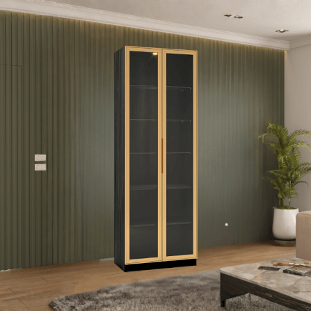 ตู้โชว์กระจก WISDOM DESIGN FURNITURE รุ่น GS-802 80 ซม. สีแอชเกรย์/โกลด์_2